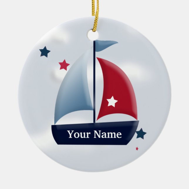 Nautical Sailboat Design Custom Ornament (Front)