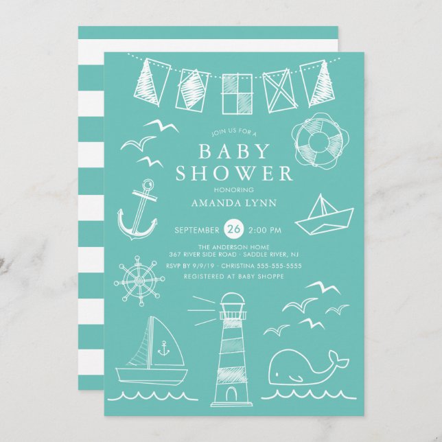 Nautical Sailboat Gender Neutral Baby Shower Invitation (Front/Back)