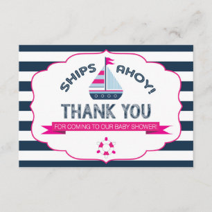 Nautical Sailboat Hot Pink Navy Stripe Thank You Card