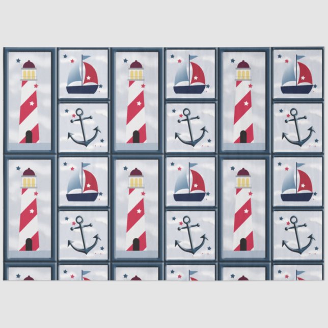 Nautical Sailboat Lighthouse Anchor Decoupage Tissue Paper (Front)