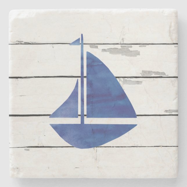 Nautical Sailboat Marble Stone Coaster (Front)