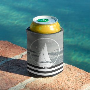 Nautical/sailboat/ocean waves/navy-blue/stripes can cooler