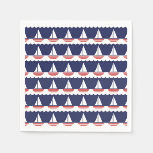 Nautical Sailboat Pattern Navy Blue and Red Napkin
