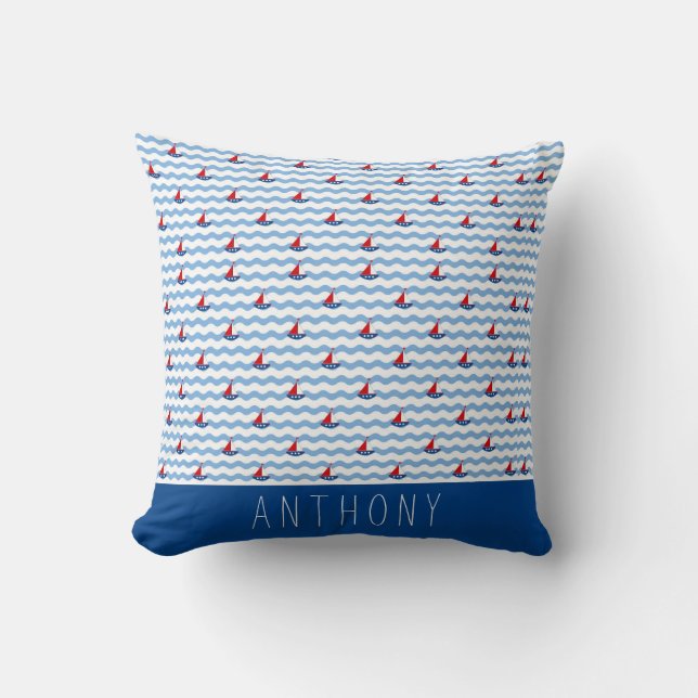 Nautical Sailboat Personalised Cushion (Front)