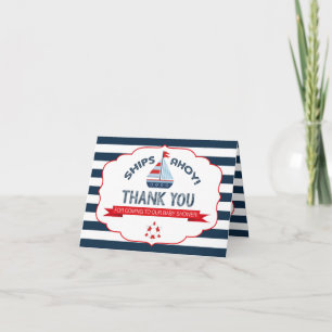 Nautical Sailboat Red Navy Stripe Thank You Card