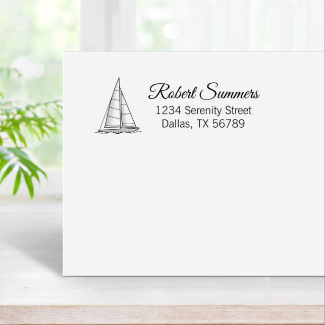 Nautical Sailboat Sailing Boat Yacht Address 4 Rubber Stamp (Creator Uploaded)
