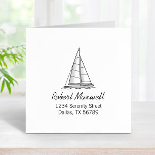 Nautical Sailboat Sailing Boat Yacht Address 6 Rubber Stamp