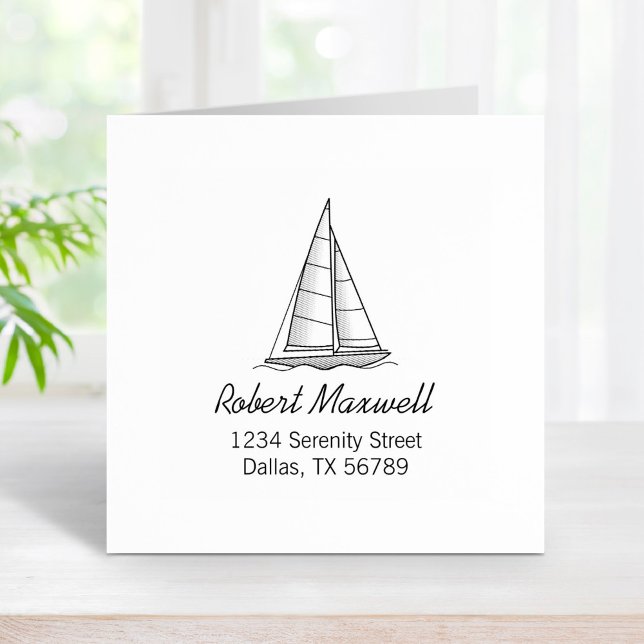 Nautical Sailboat Sailing Boat Yacht Address 6 Rubber Stamp (Creator Uploaded)
