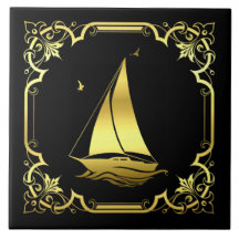 Nautical sailboat silhouette/gold/black