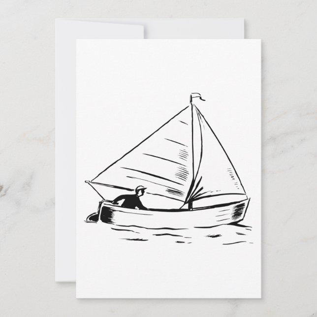 Nautical Sailboat Sketch White Ink Ocean Invitation (Front)