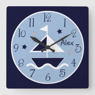 Nautical Sailboat & Stars Cute Kid's Baby Clock