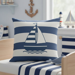 Nautical Sailboat & Stripe Navy White ID1255 Cushion