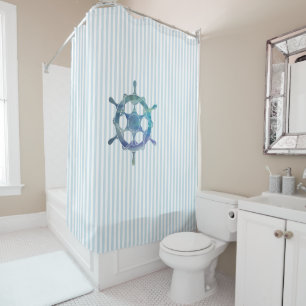 Nautical Sailboat Stripe Pattern Coastal  Shower Curtain