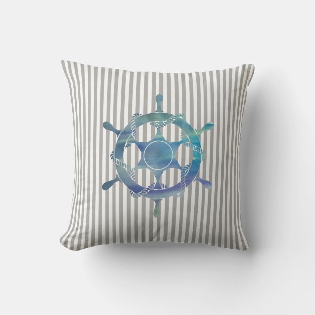 Nautical Sailboat Stripe Throw Pillow (Front)