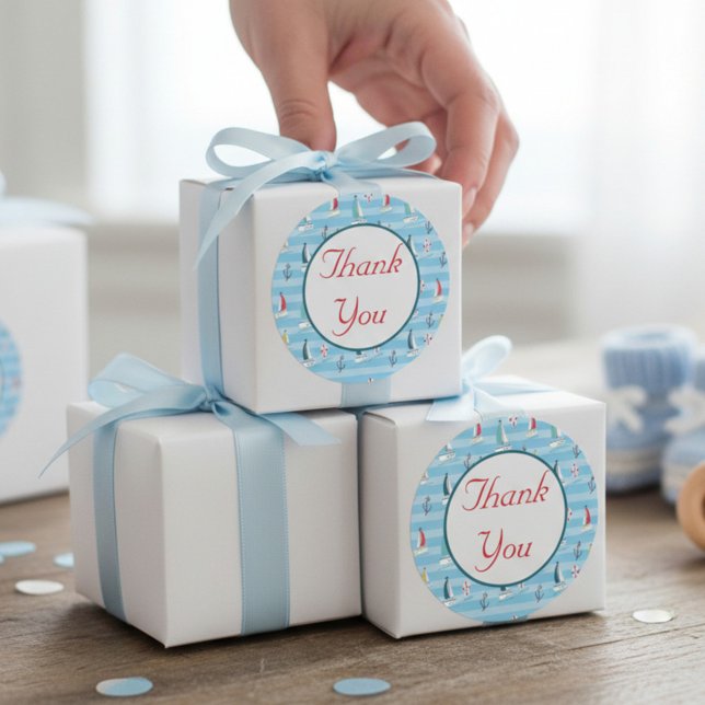 Nautical Sailboat Thank You Classic Round Sticker (Creator Uploaded)