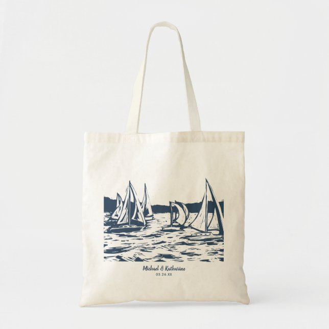 Nautical Sailboat Tote Bag Wedding Favour (Front)