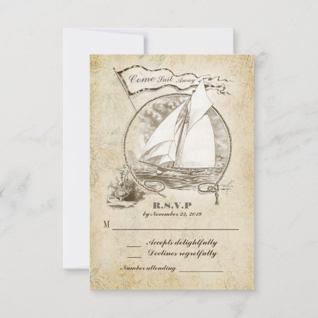 Nautical sailboat wedding RSVP-Come Sail Away RSVP Card (Front)