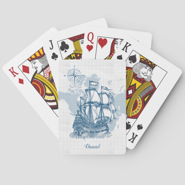 Nautical Sailboat with Name Playing Cards (Back)