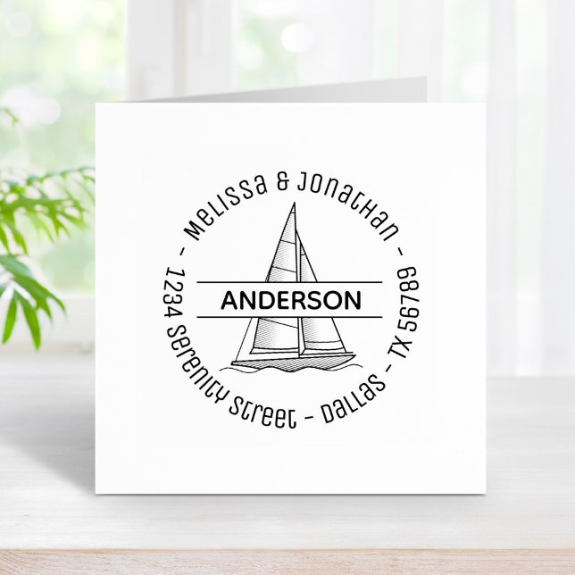 Nautical Sailboat Yacht Round Address 2 Rubber Stamp (Creator Uploaded)