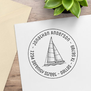 Nautical Sailboat Yacht Round Address Rubber Stamp