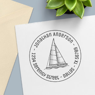 Nautical Sailboat Yacht Round Address Self-inking Stamp