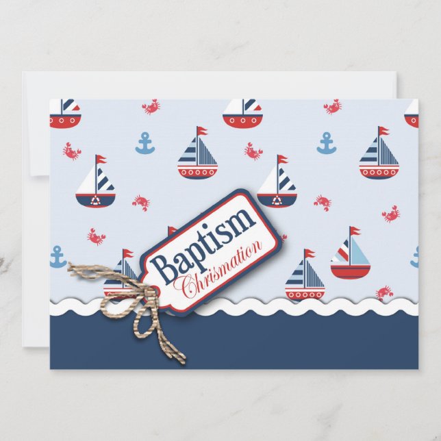 Nautical Sailboats Baptism Invitation (Front)