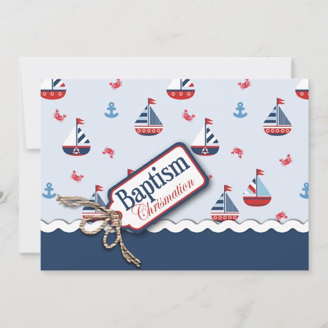 Nautical Sailboats Baptism Invitation (Front)
