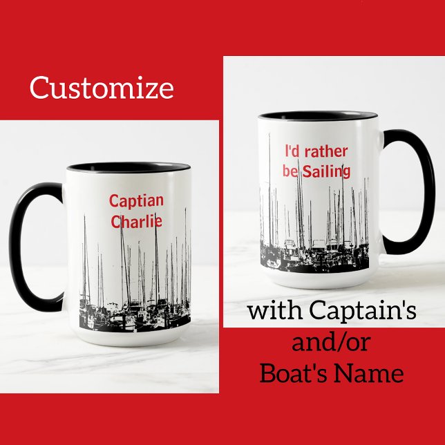 Nautical Sailboats Black and White Personalised Mug (Creator Uploaded)