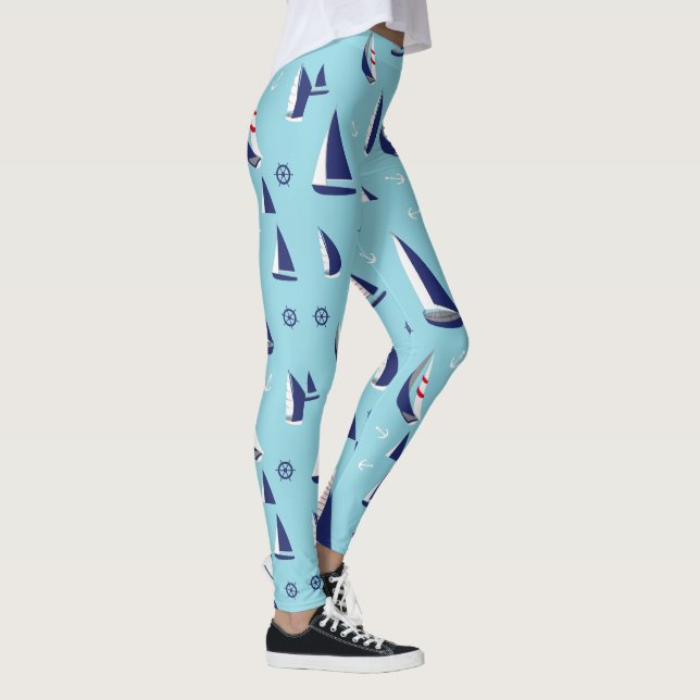 Nautical Sailboats Pattern Ocean Sailing Adventure Leggings (Right)