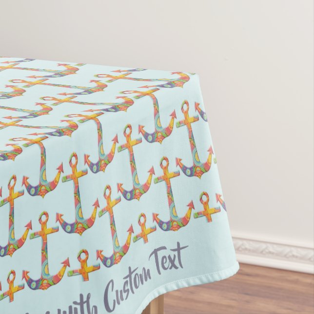 Nautical Sailing Anchor Retro 60s Colourful Patter Tablecloth (In Situ)