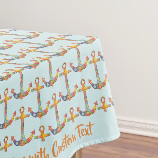 Nautical Sailing Anchor Retro 60s Colourful Patter Tablecloth (In Situ)