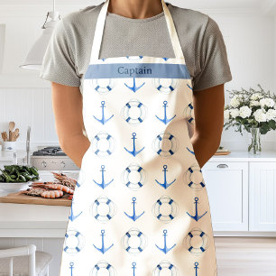 Nautical Sailing Boat Anchor Lifebuoy White Apron