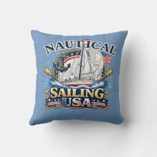 Nautical Sailing Boat Anchor Ocean Graphic Coastal Cushion