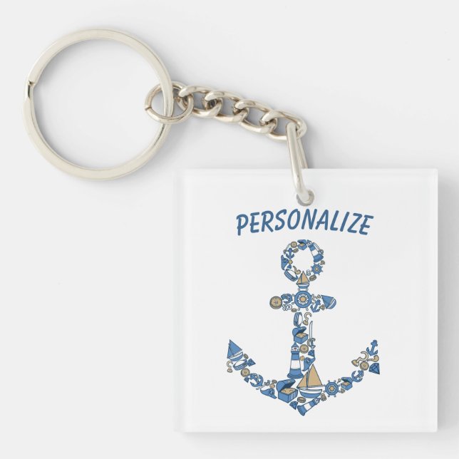 Nautical Sailing Boat Anchor Unusual Lighthouse Key Ring (Front)