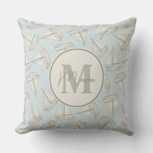 Nautical Sailing Boats Custom Name & Monogram Cushion