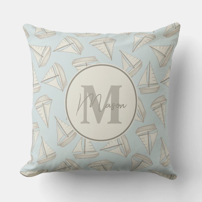 Nautical Sailing Boats | Custom Name & Monogram Cushion (Front)