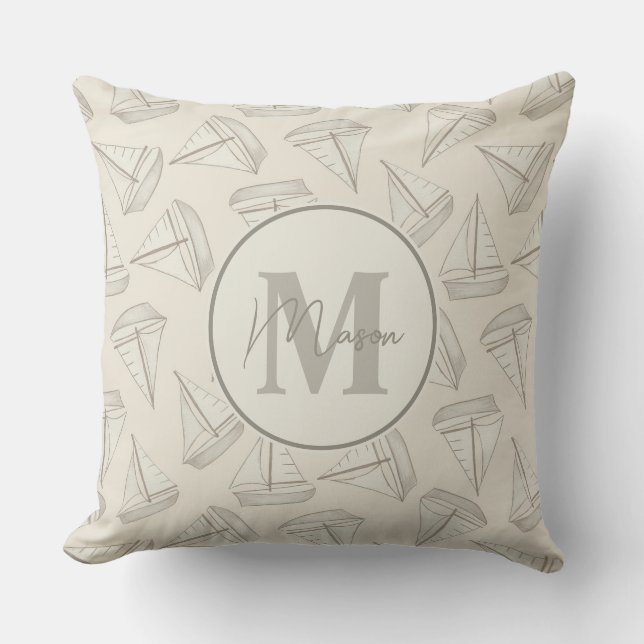 Nautical Sailing Boats | Custom Name & Monogram Cushion (Front)