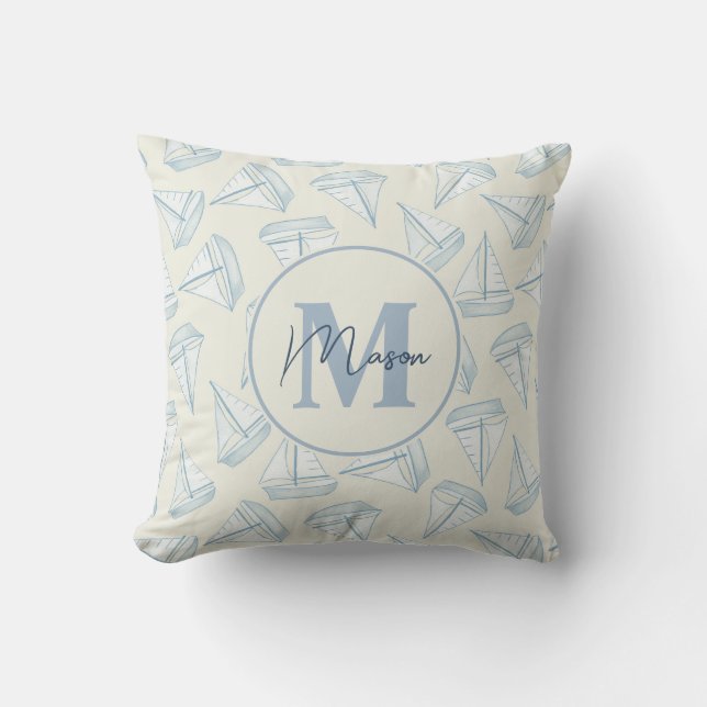 Nautical Sailing Boats | Custom Name & Monogram Cushion (Front)