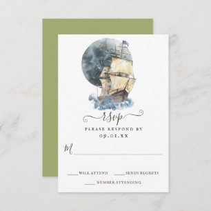 Nautical Sailing Ship Beach Destination Wedding RSVP Card