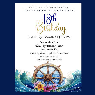 Nautical Sailing Wheel 18th Birthday Invitation