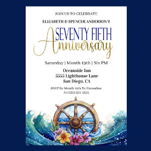 Nautical Sailing Wheel 75th Wedding Anniversary Invitation