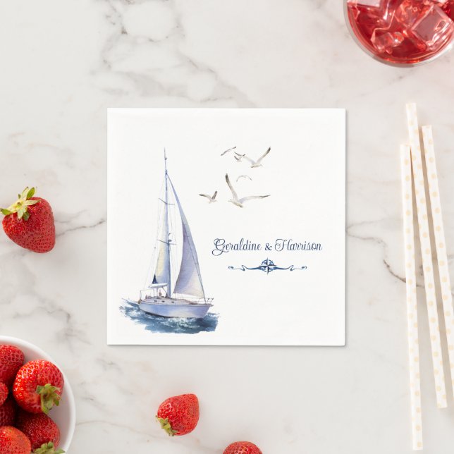 Nautical Sailing Yacht Wedding Napkin (Insitu)