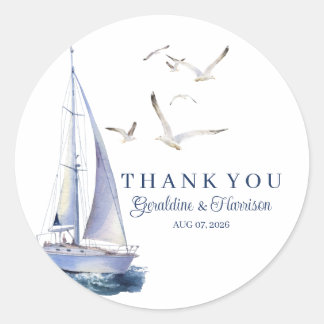 Nautical Sailing Yacht Wedding Thank You Sticker