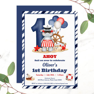Nautical Sailor 1st Birthday Party Boy Invitation