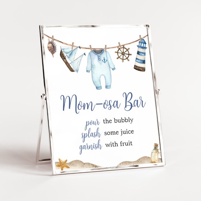 Nautical Sailor Ahoy Baby Shower Mum Osa Bar Poster (Nautical Ahoy Baby Shower Mom Osa Bar Sign)