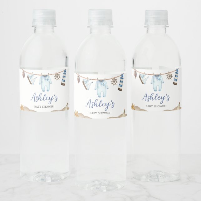 Nautical Sailor Ahoy Baby Shower Water Bottle Label (Bottles)