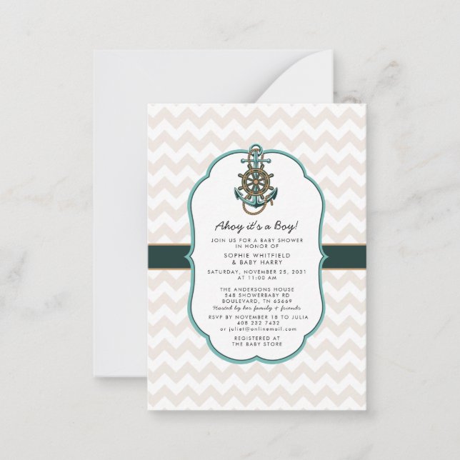 Nautical Sailor Ahoy it's a Boy Baby Shower Card (Front)