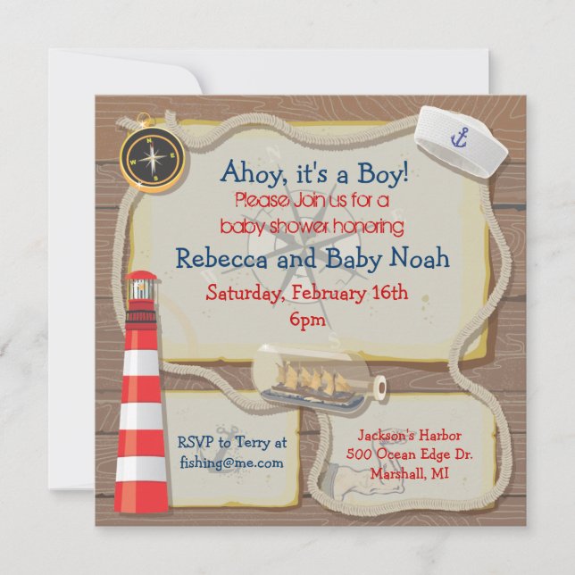 Nautical Sailor Baby Shower Invitations (Front)