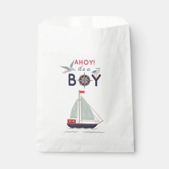 Nautical Sailor Boats Ahoy Baby Boy Shower Party Favour Bag (Front)