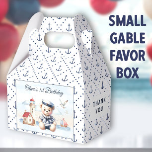 Nautical Sailor Cute Bear 1st Birthday Small Gable Favour Box